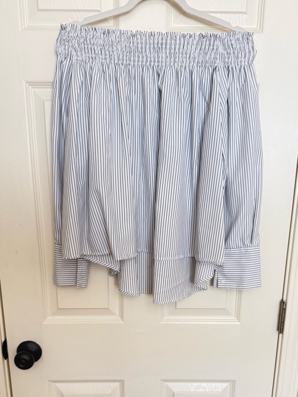 Aqua Striped Off-Shoulder Shirt